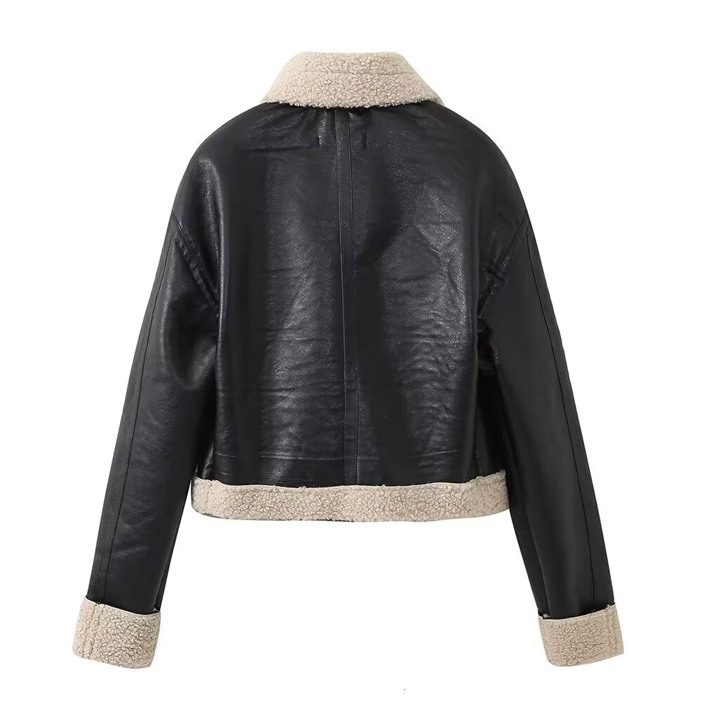 Women Leather Jacket Witer Warm Thick Pu Coat Inszartrafaf Outwear Black Long Sleeve Top Streetwear Fashion Chamarra De Cuero