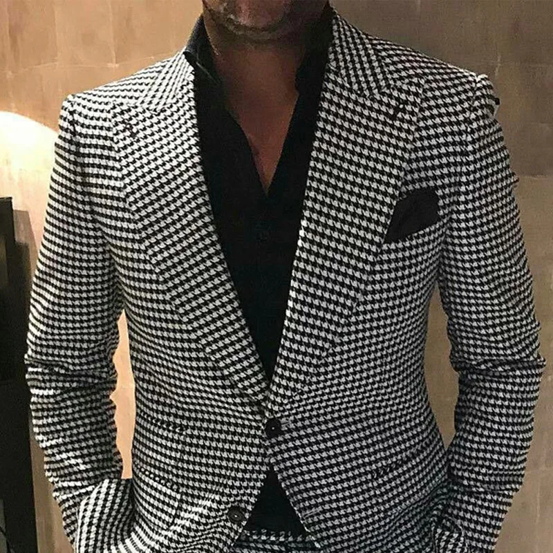 Check Houndstooth Men Suits Casual Custom Wedding Tuxedo for Groomsmen 2 Pieces Plaid Male Fashion Costume Jacket with Pants 2024