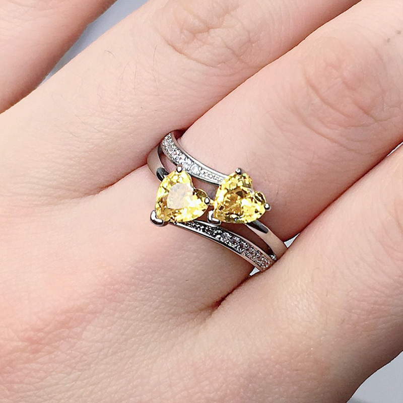 ring Women's zircon ring double heart shape 7mm 12mm diamond white gold wedding ring pink crystal solitaire ring wedding party jewelry