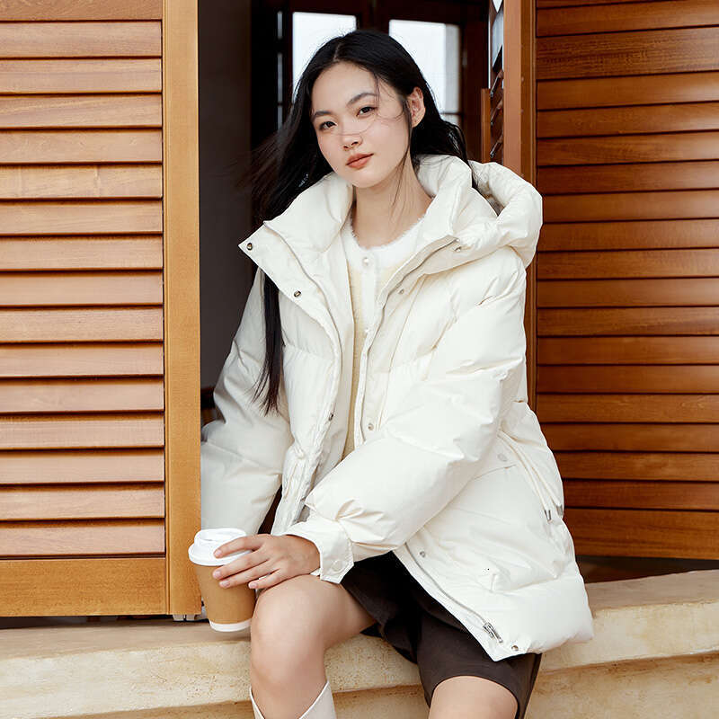 Semir Down Jacket Women Mid-Length Loose Raglan Sleeve Simple Warm Winter Three-Defense Hooded Coat