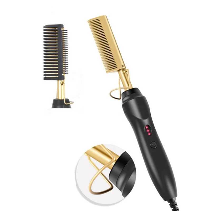 Hot Comb Electric Hair Straightener Brush Multi-functional Dry And Wet Use Portable Copper CombXJ241016