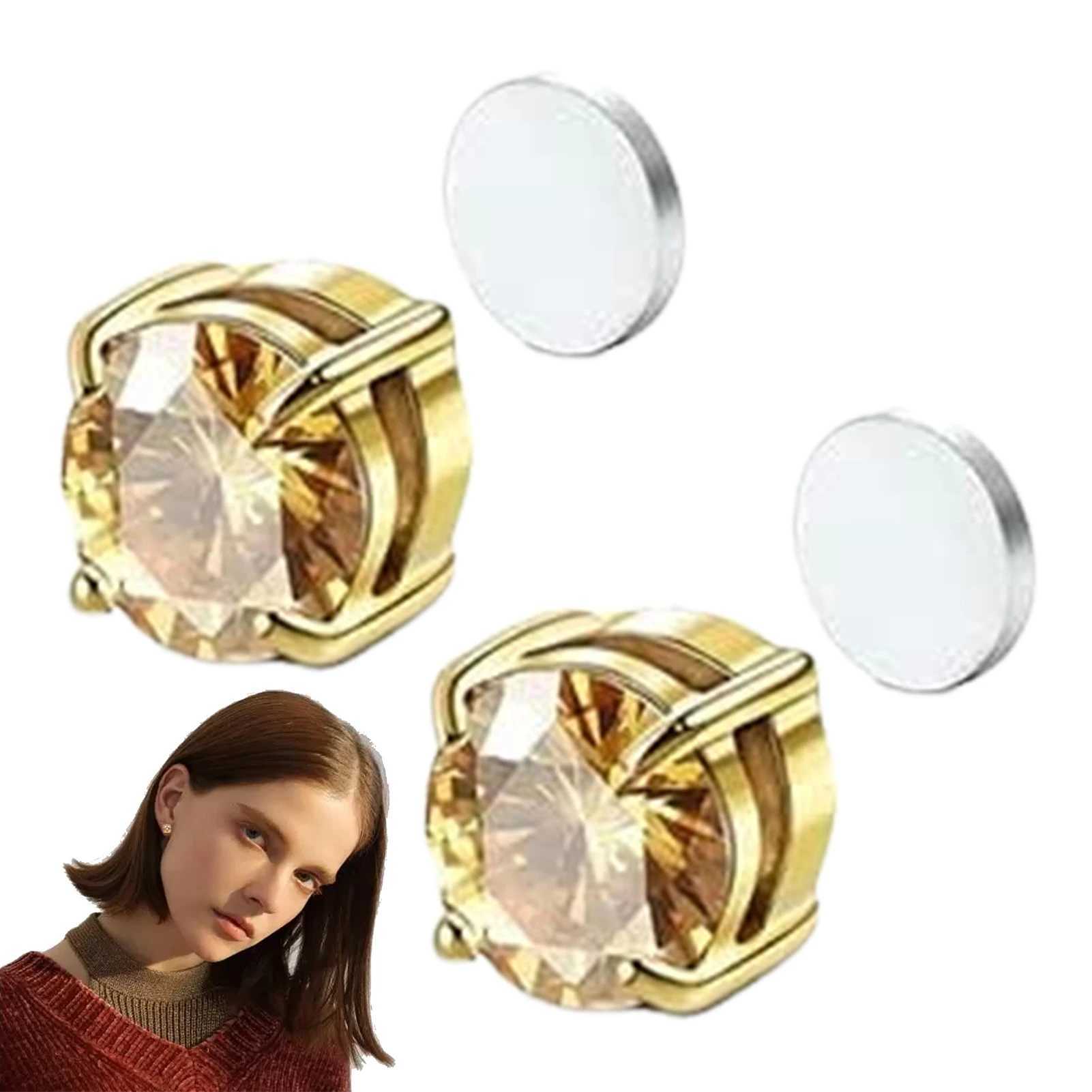 1 pair of crystal magnetic earrings easy to use suitable for women men punk round zircon magnetic earrings no perforated jewelry W241017