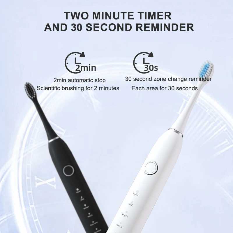 New Arrival 6-speed electric sonic toothbrush USB charging adult ultrasonic toothbrush with 4/8 replaceable head intelligent timer IPX7 G241017