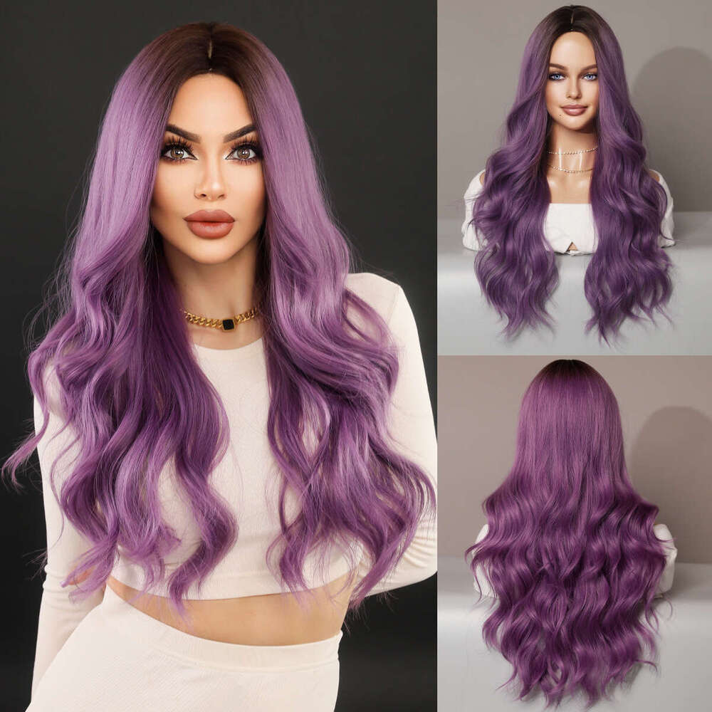 |Multiple Options | Fashionable Women's Mid Split Gradient Long Curly Hair Set With Large Wave Synthetic Wig