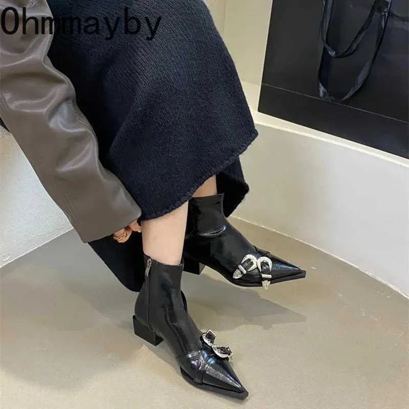 Designer Boot Pointed Toe Women Ankle Boots Fashion Thick Heel Slimming Short Booties Autumn Winter Female Shoesl486
