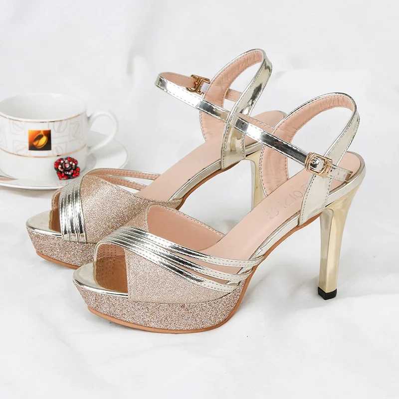 Womens Sandals 2020 Summer Womens Dress Shiny Wedding Silver High Heels Pump Women Zapatos Mujer 7217 Y241017