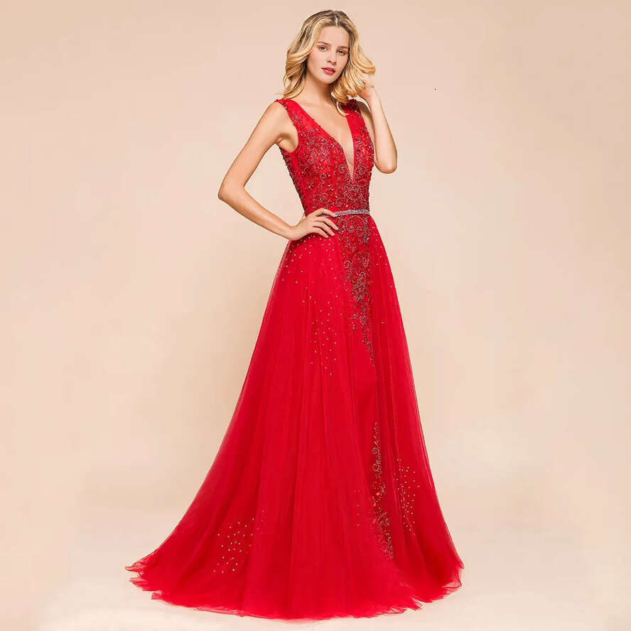 V Deep Red Sexy Neck Mermaid Sleeveless Lace Arabic Long Formal Party Bridesmaids Evening Prom Dresses Gown Bm1811