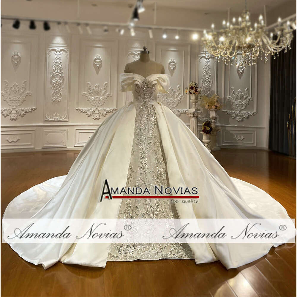Amanda Novias Off Shoulder Satin Wedding Dress
