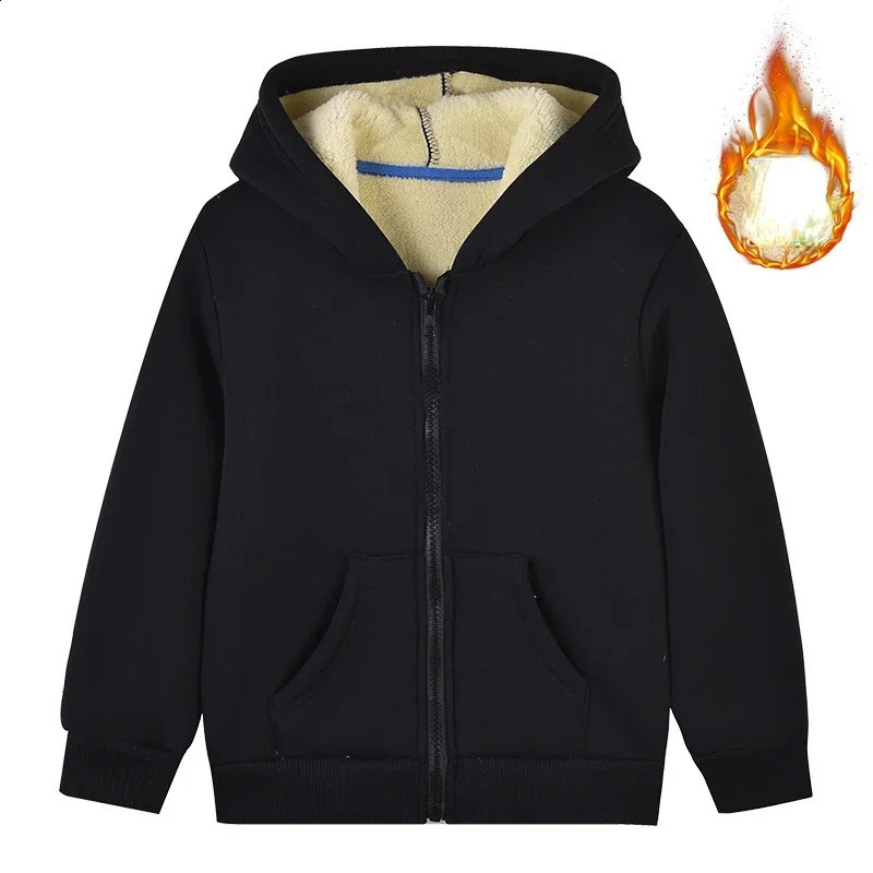 Unisex Winter Fleece Hoodies for Boys Sweatshirt Casual Thicken Warm Kids Zipper Coat Tops 8 9 10 12 Years Girls Clothes Cotumes 241017