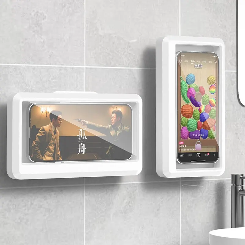 Bathroom Waterproof Phone Holder Box Self-adhesive Touch Screen Universal Shower Phone Case Stand Wall Mount Bathroom Glass Mirror Bathtub Kitchen up 