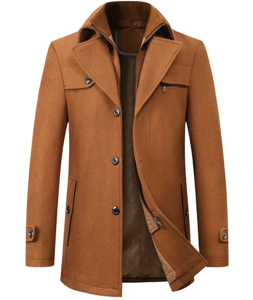 Mens Pea Coat AutumnWinter Collection Wool Double Collar Trench 241007