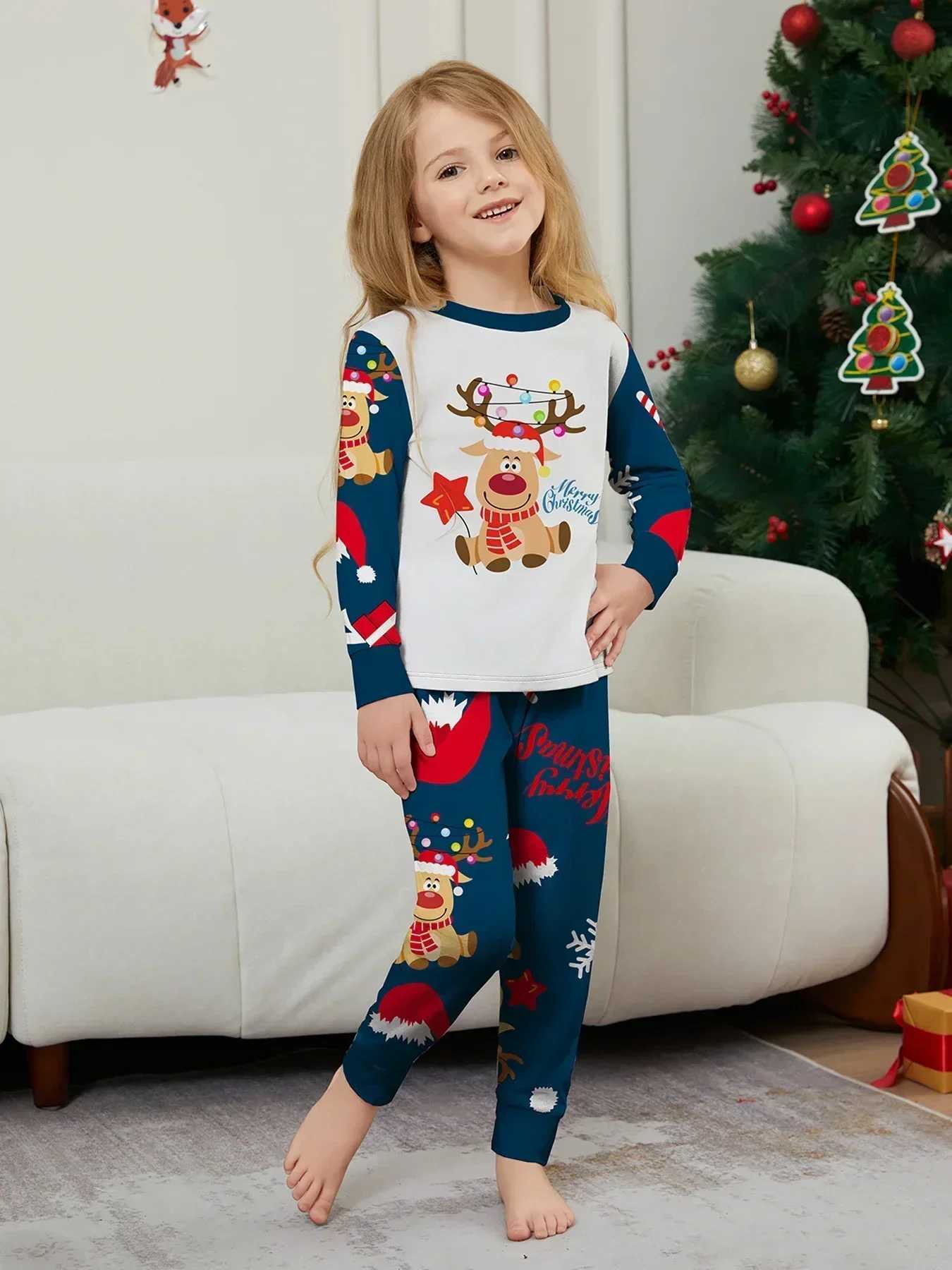 New Years clothing 2024 mens and girls matching clothing family Christmas pajamas set cute deer print pajamas W241015