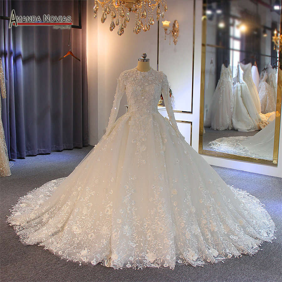 Downs Muslim Wedding With wers Full Lace Bridal Dress