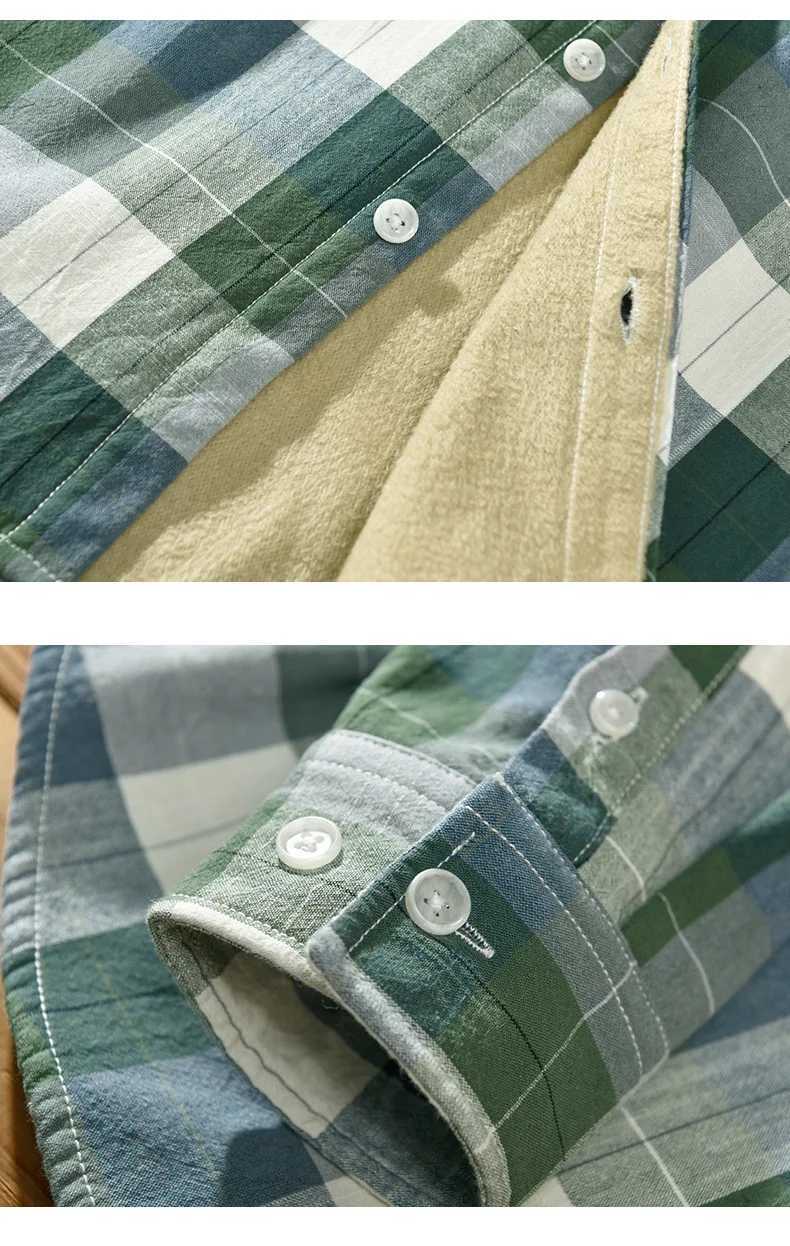 New Winter Shirt Men Plaid Shirts for Men Pure Cotton Fleece Thick Warm Long Sleeve Button Up Shirt Japanese Fresh Camisa Hombre LX241017