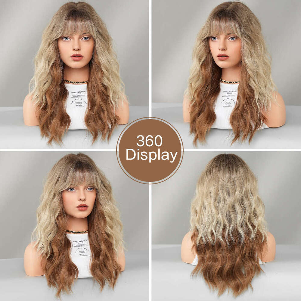 Women's Long Curly Hair, Beige, Dyed Brown, Fashionable Wig, Fluffy Natural Wig Set For Girls