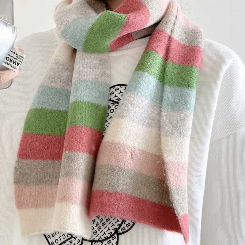 Fashionable Mticolor striped scarf warm winter small narrow shawl warm and cute fashionable casual scarf X241017