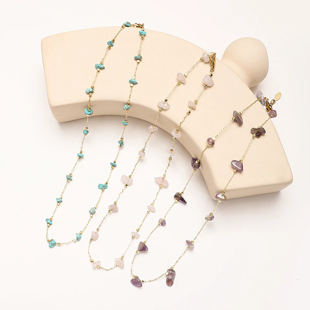 ZMZY Natural Stone Multi color Agate Gold Necklace for Womens Fashion Small Treatment Crystal Bead Necklace for Womens Jewelry 241017