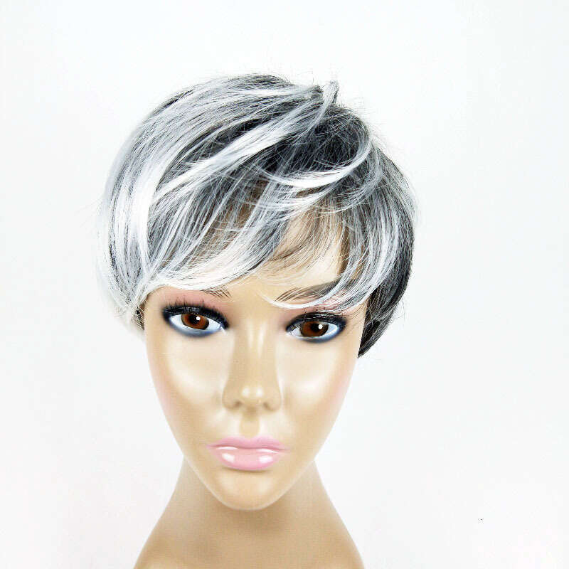 New Wig Women, Fashionable Straight Hair, Black And White Dyed Mixed Color Synthetic Short Hair Cover For Women