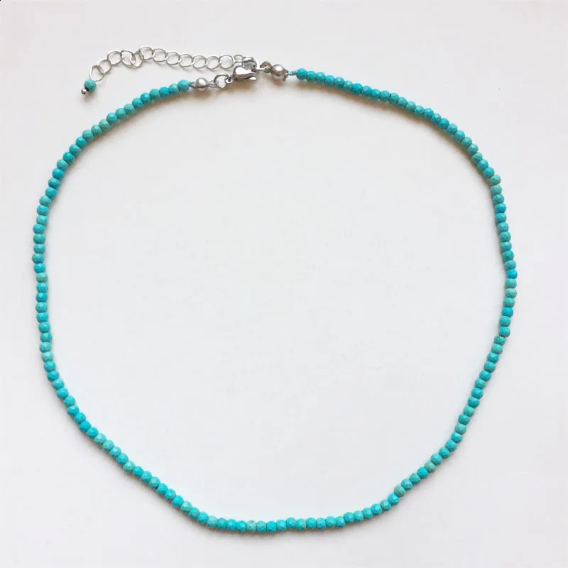 3MM 4MM Facial Turquoise Necklace Gemstone Natural Stone Beads Kaolin Womens Unique Retro BOHO Adjustable 241017