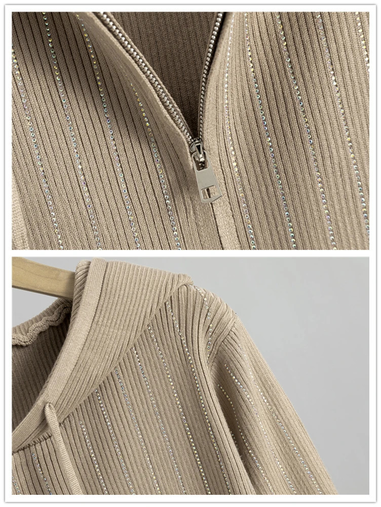 Hoodie Knitted Sweater 2-piece Set Womens Diamond Striped Ultra Thin Dress Conjuno Fashion Sweater Cardigan Ensemble Faldas Set 241017