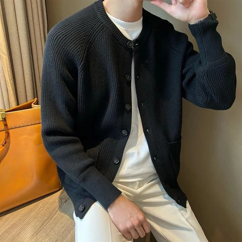 Thick Knit Cardigan Man Solid Color Coats with Pockets Sweater for Men Harajuku Y2k Korean Reviews Clothes Fashion Cashmere Top 241017