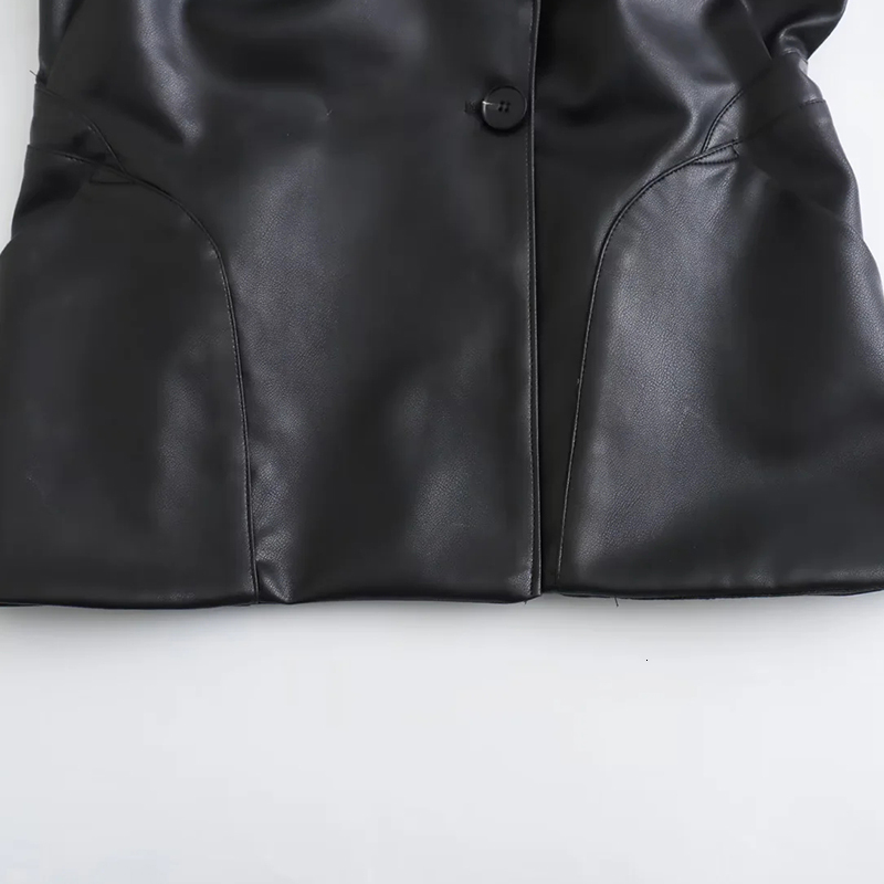 Leather Jacket Women's Black Outwear Solid Long Sleeve Top With Button Inszartrafs Chaquetas Mujer 2024 Inszartaf Coat