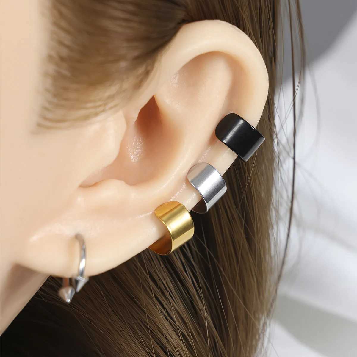 2 Retro Silver Gold Black C Earrings Cuffs Non Perforated Earrings Clip Fake Cartoon Earrings Clip Womens Jewelry Earrings W241017
