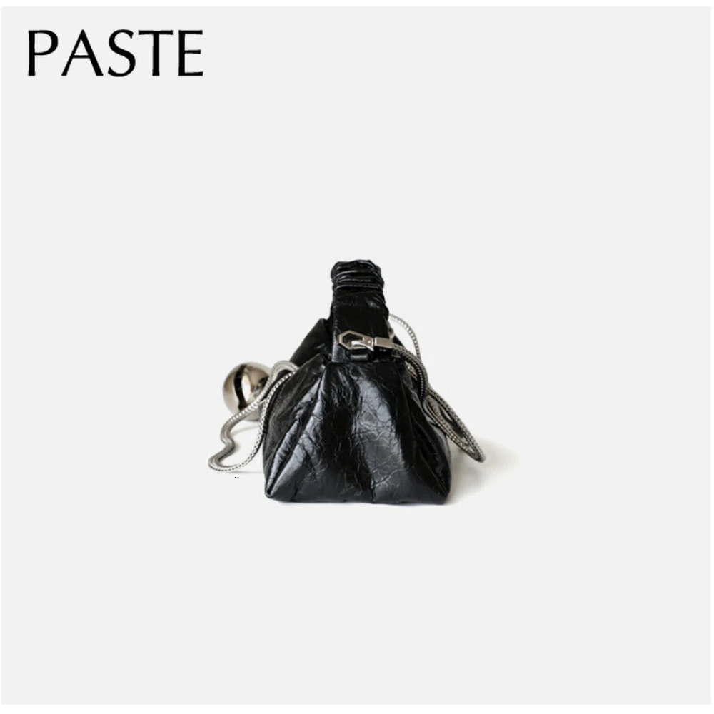New Niche Stylish Pleated Handle Tote 2025 Sier Metallized Cowhide Leather Women Shoulder Chain Strap Crossbody Bag