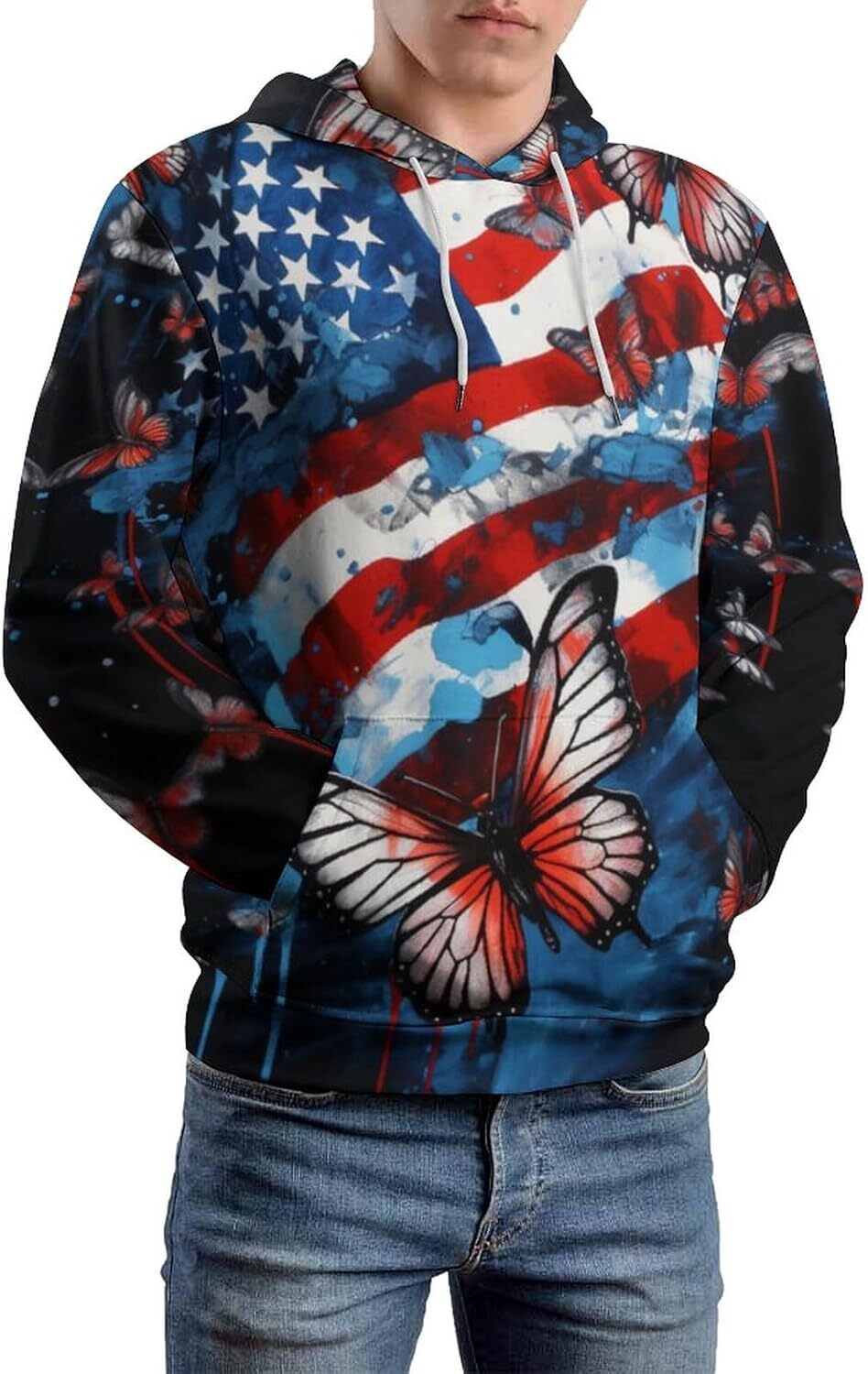 Hoodie for Mens Womens Unisex Funny Sunflower Hoodie 3D Novelty Pattern Printed American Flag Graphic Hoodies sweatshirt Pullover Long Sleeve