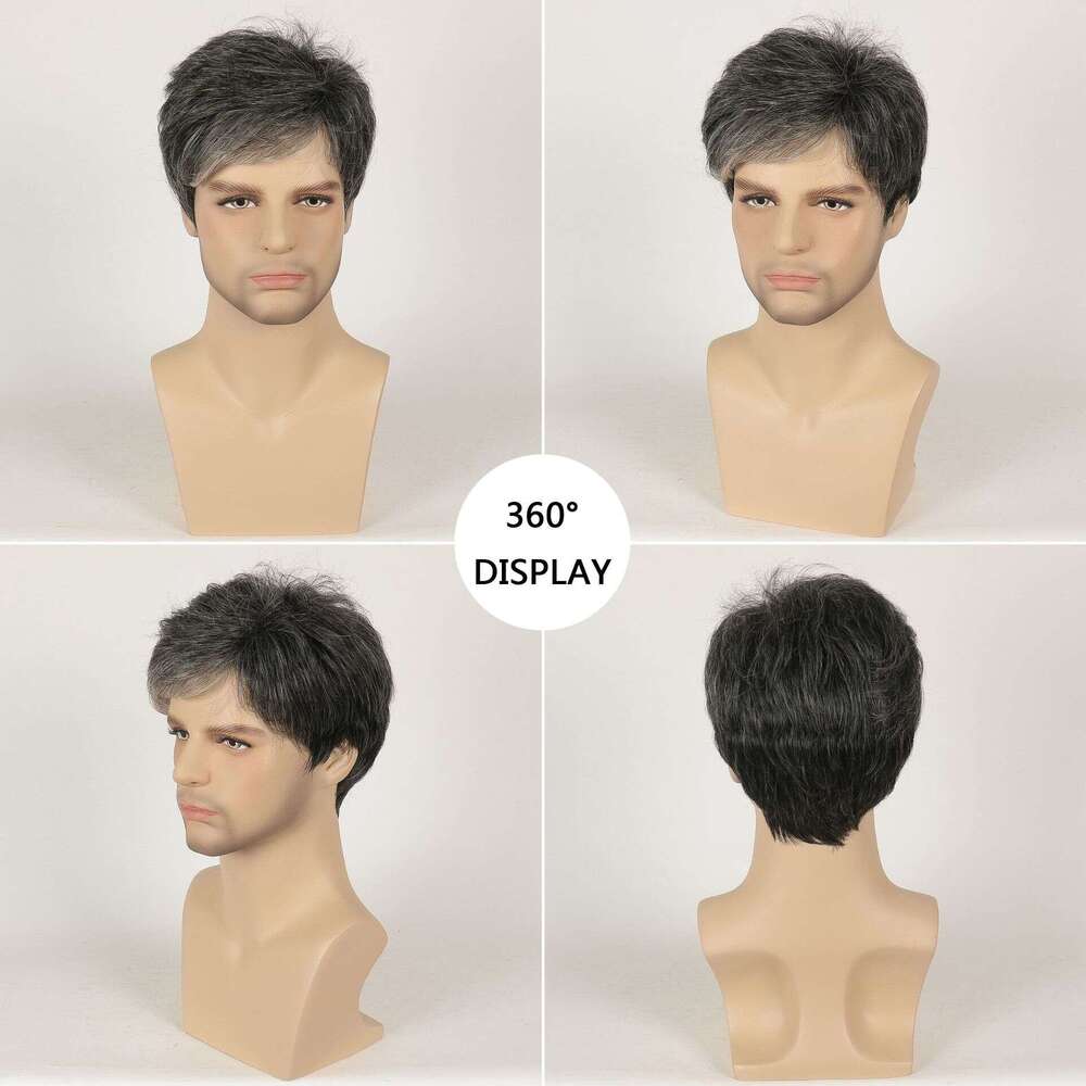 High Temperature Made Of Silk Synthetic Fibers, Men's Short Hair Wig And Head Cover