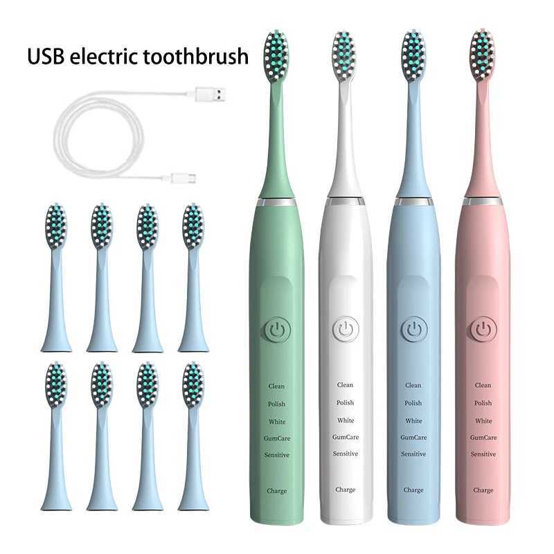 New Arrival Sonic electric toothbrush teeth cleaning adult ultrasonic USB charging automatic whitening IPX7 waterproof tape brush head G241017