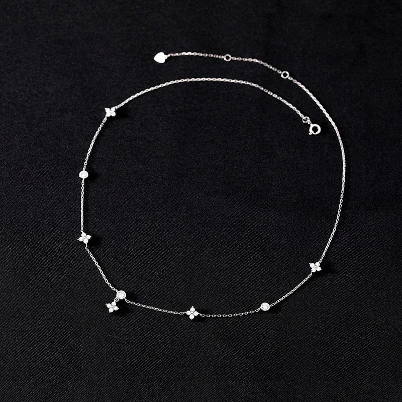 925 Sterling Silver Four leaf Flower Zircon Necklace For Women Choker Clavicle Chain Fine Jewelry Wedding Gift 241010