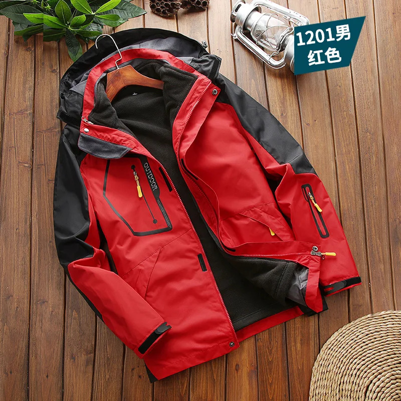 Mens waterproof jacket twopiece set 3in1 mens wool windproof outdoor fashionable casual camping 241007
