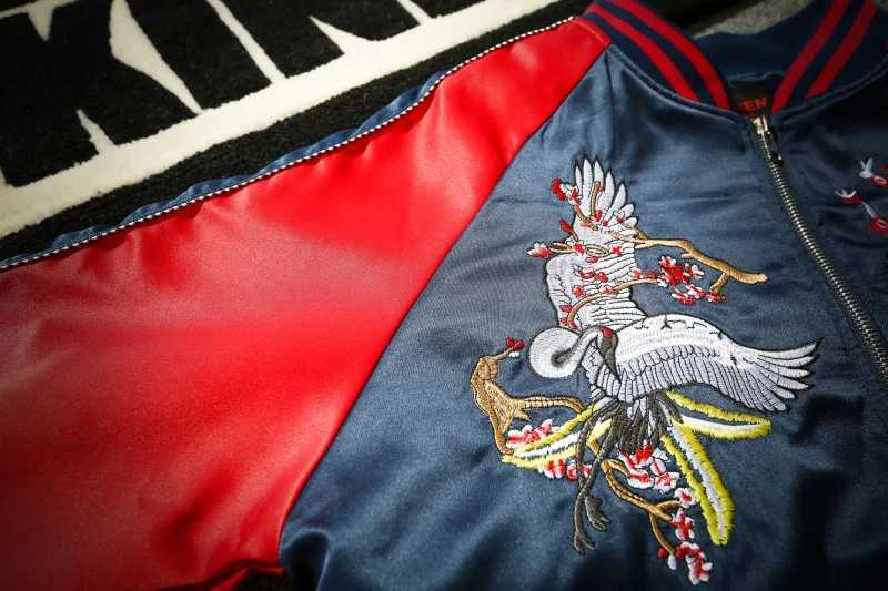 Jacket bomber military souvenir jacket stitched embroidery bird zipper baseball mens hip-hop jacket M241017