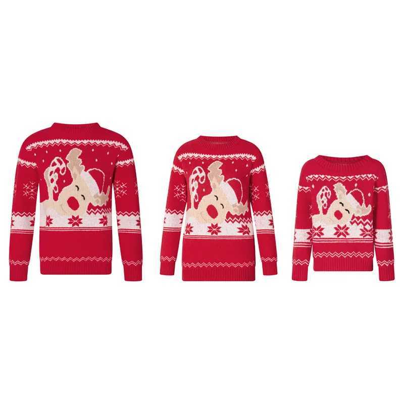 Lamuusaa Christmas Sweater Family Match Adult and Children Cartoon Deer Print Round Neck Long Sleeve Pullover Top Fashion Street Clothing W241015