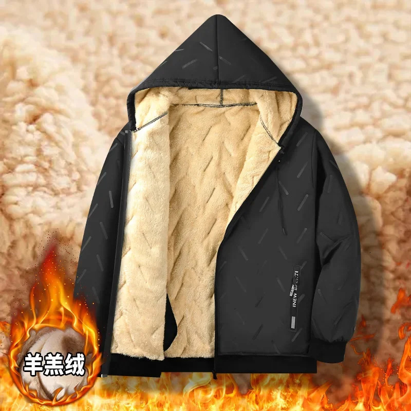 Winter Wool Fleece Parka Sets Men Warm Tracksuits Thick Lamb Two Pieces Set Mens Tracksuit Hooded Jacket Pants 241017