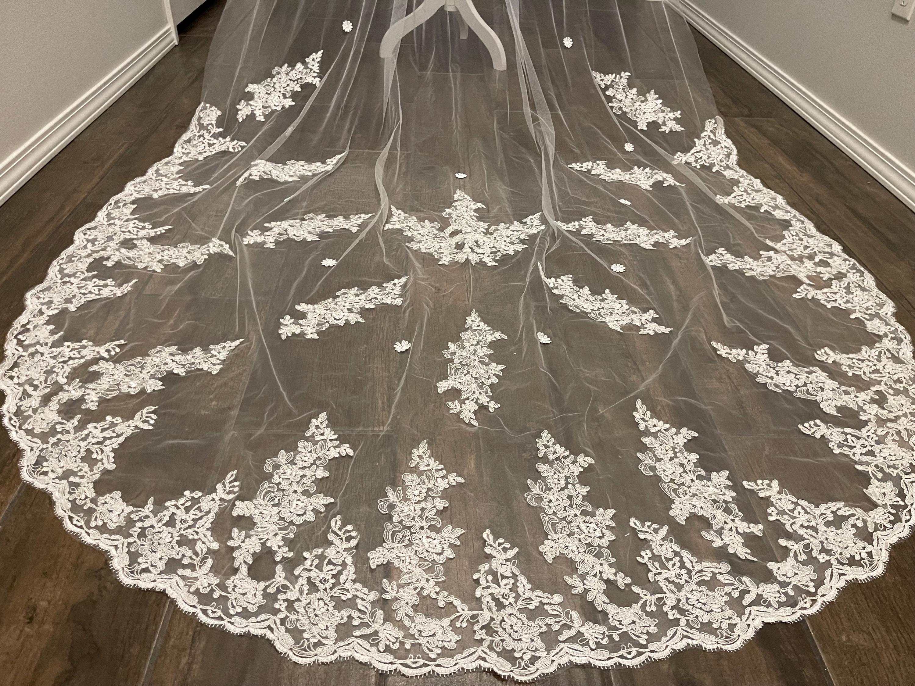 Vintage Wedding Veil Appliques Sequins One Layer Long Cathedral Length Veils Applique Edge Custom Made Bridal Accessories