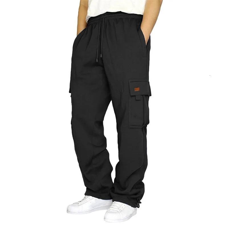 Mens Loose Cargo Pants Casual Drawstring Elastic Waist Wide Leg Athletic Sweatpants Outdoor Trousers 241017