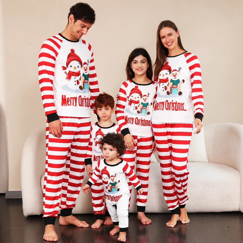 Mother Father Kids Christmas Matching Outfits Baby Romper Cartoon Striped Pattern Pajama Sets Xmas Family Clothing Set 241017