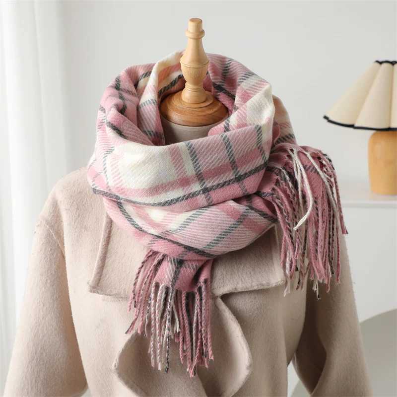 Fashion Japanese Korean style winter plain weave cashmere and other blankets thick scarves warm cashmere shawls tassel raincoats Stolls X241017