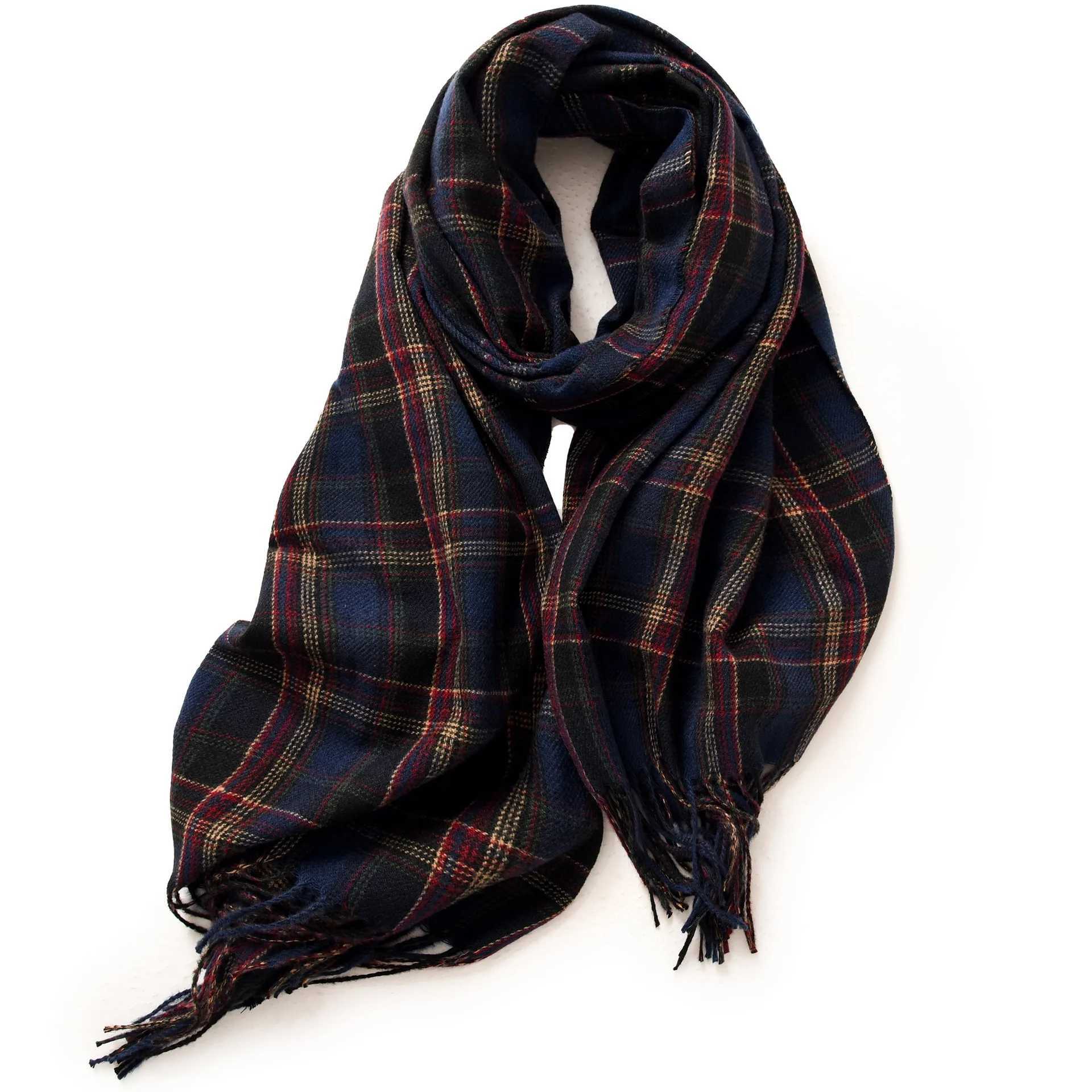 Autumn Wenxin plaid elegant scarf winter striped casual preparatory style girl scarf Cfort warm retro thick shawl X241017