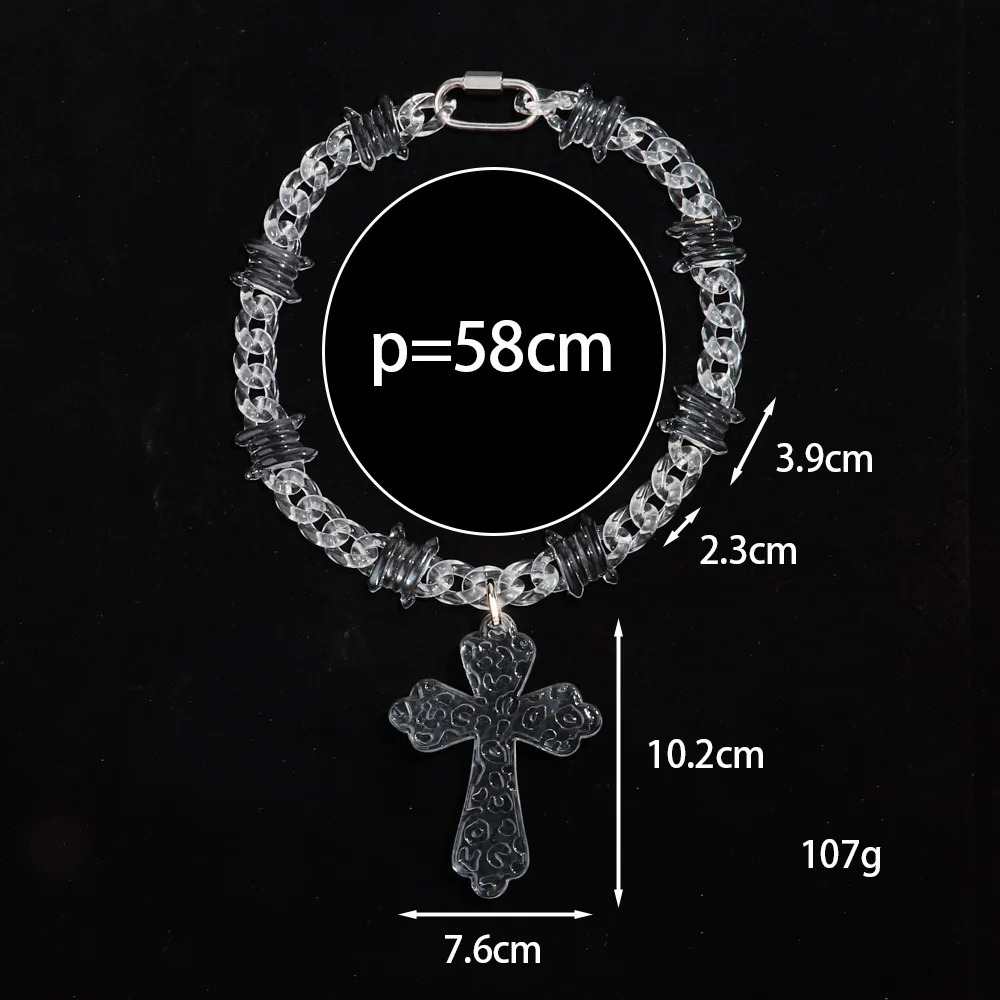 Trendy Acrylic Iridescent Transparent Cross Pendant Necklace for Men Hiphop Brambles Wire Necklaces Fashion Male Jewelry 241009