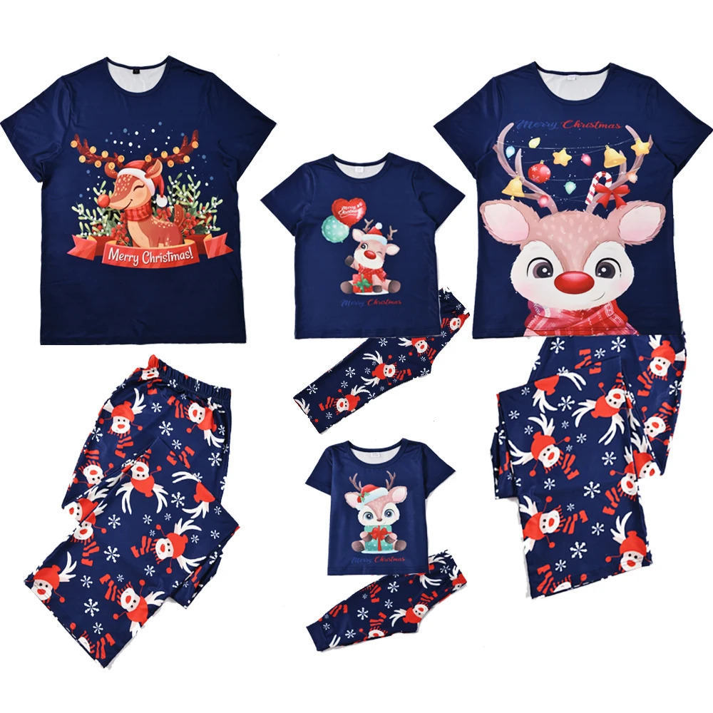 Mom Daughter Dad Son Dog Matching Outfits Family Christmas Pajamas Set Short Sleeve TopTrousers Sleepwear Cute Soft Pyjamas 241017