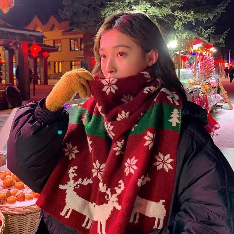Christmas Red Deer Scarf Cartoon reindeer snowflake Warm Scarf Mens Ten Thousand Christmas Scarves Warm Sweet Girl 2024 Gift X2410171