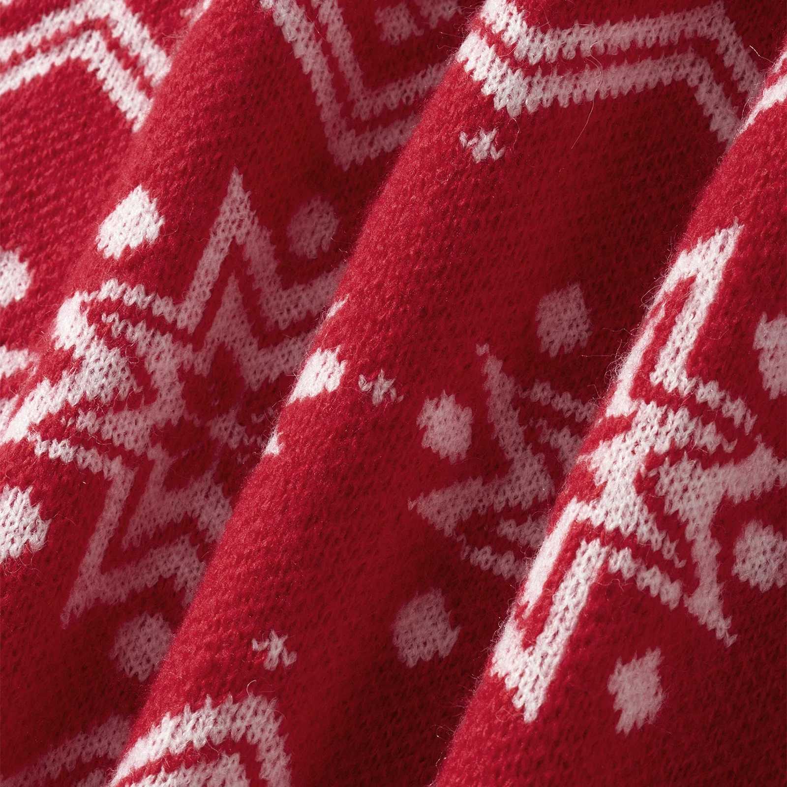 Family Christmas matching sweater winter snowflake print warm long sleeved O-neck zipper knitted parent-child top W241015