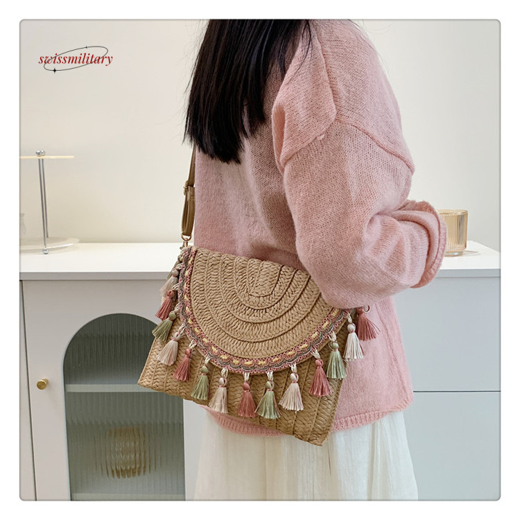 Ethnic handmade woven for women 2024 Bohemian style handbag with tassel envelope shoulder bag #34 swissmilitary