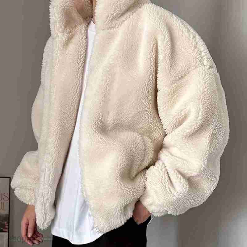 Men's Jackets Coats Men's coat, autumn and winter double-sided velvet warm jacket, loose stand up collar sweatshirt