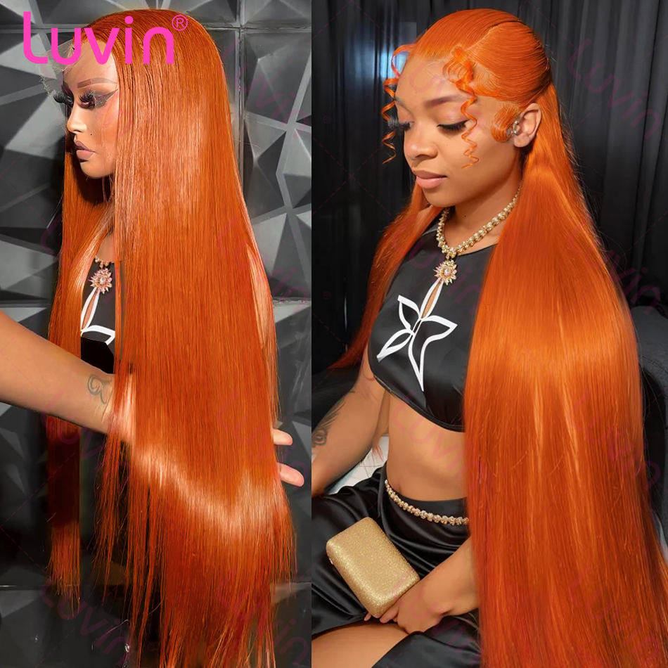 Luvin 30 32 Inches Straight Ginger Orange Human Hair Wig Lace Front 13X4 13X6 HD Frontal Colored Wigs Preplucked For Women