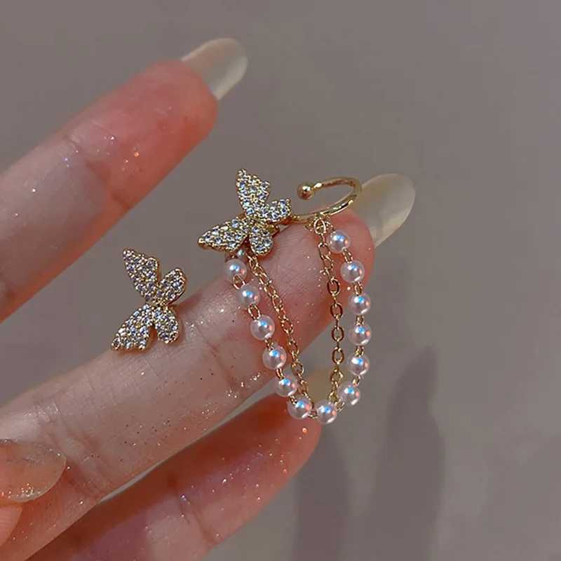 Silver crystal tassel ear clip female ear clip shiny rhinestone chain perforated cardboard box jewelry non perforated cuffs W241017