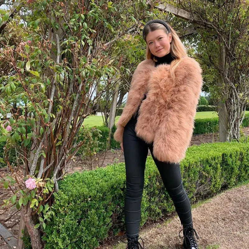 Real Ostrich Fur Feather Coat Short Jacket Furry Fluffy Party Long Sleeve Winter Women Coat Outerwear Plus Size Puffy Turkey Fur 241009